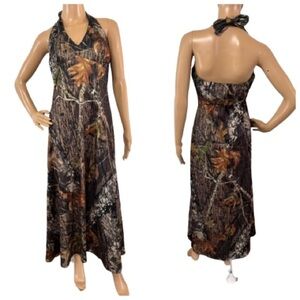 Camo Diva Y2K Woodland Camouflage Halter Maxi Prom Formal Dress Size M